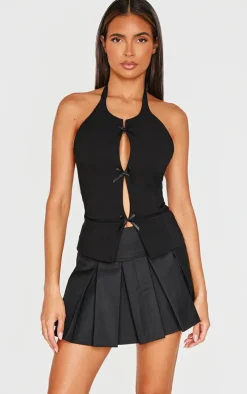 Black Bow Detail Long Top