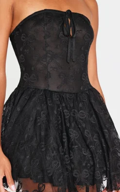 Black Bow Embroidered Lace Bandeau Romper