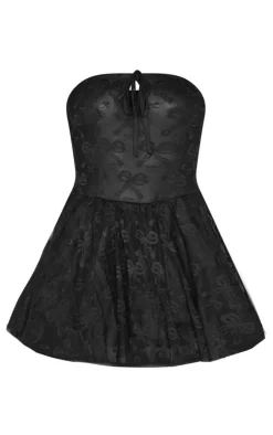 Black Bow Embroidered Lace Bandeau Romper