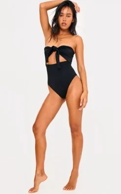 Black Bow Front Cut Out Swimsuit
