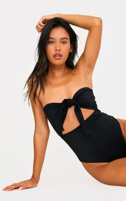Black Bow Front Cut Out Swimsuit