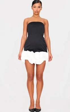 Black Bow Puff Hem Bodycon Dress