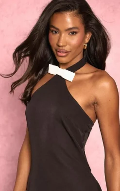 Black Bow Tie High Neck Cut Out Mini Dress