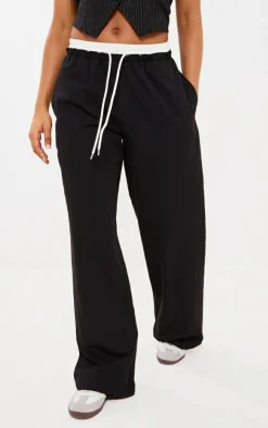 Black Boxer Detail Drawstring Waist Pants