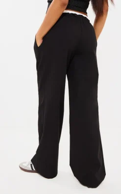 Black Boxer Detail Drawstring Waist Pants
