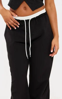 Black Boxer Detail Drawstring Waist Pants