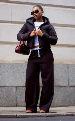 Black Boxer Waistband Wide Leg Sweat Sweatpants