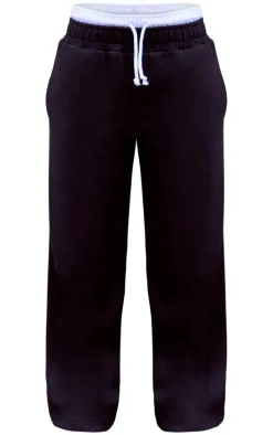 Black Boxer Waistband Wide Leg Sweat Sweatpants
