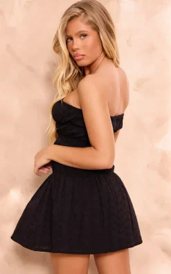 Black Broderie Anglaise Ruched Shift Dress