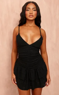 Black Broderie Cami Frill Hem Shift Dress