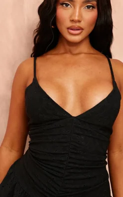 Black Broderie Cami Frill Hem Shift Dress