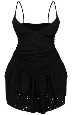 Black Broderie Cami Frill Hem Shift Dress