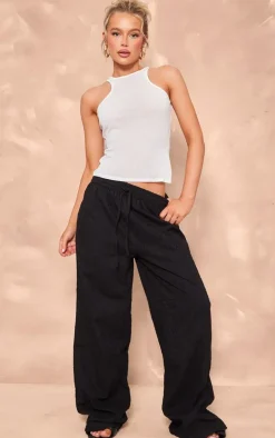 Black Broderie Drawstring Waist Pants