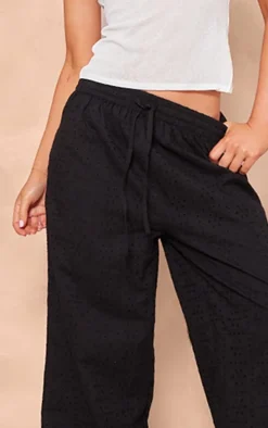 Black Broderie Drawstring Waist Pants