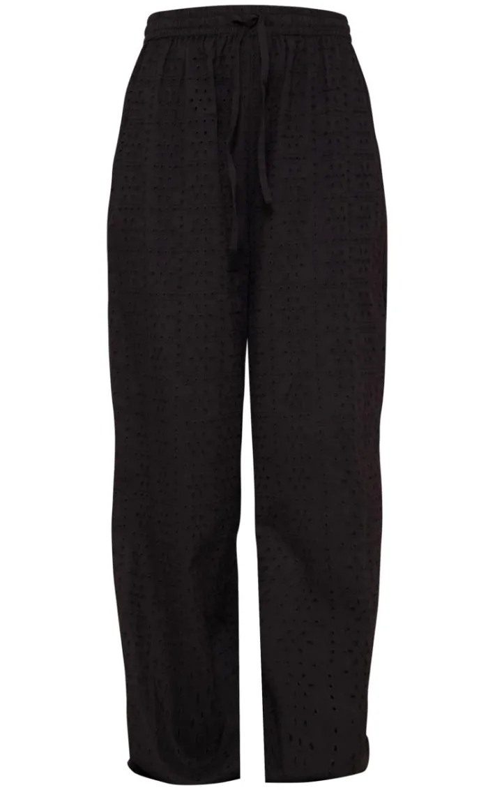Black Broderie Drawstring Waist Pants