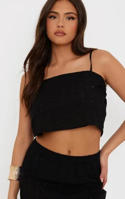 Black Broderie Strappy Crop Top