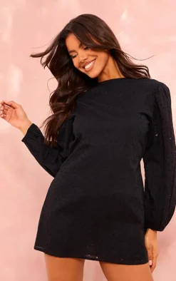 Black Broderie Tie Cut Out Back Shift Dress