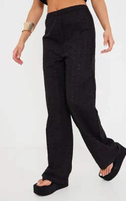 Black Broderie Wide Leg Pants
