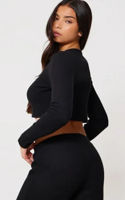 Black Brushed Rib Button Front Cardigan