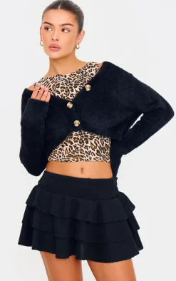 Black Brushed Rib Rara Mini Skirt