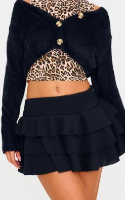 Black Brushed Rib Rara Mini Skirt