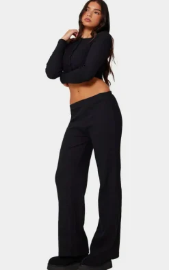 Black Brushed Rib Wide Leg Pants