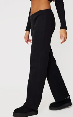 Black Brushed Rib Wide Leg Pants