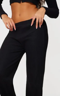 Black Brushed Rib Wide Leg Pants