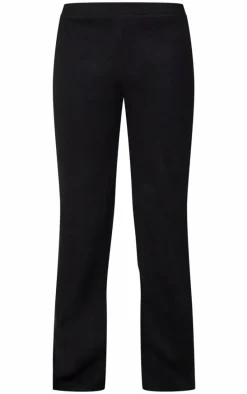 Black Brushed Rib Wide Leg Pants