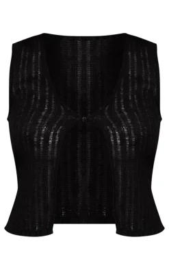 Black Brushed Stripe Ladder Button Front Vest