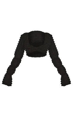 Black Bubble Textured Long Sleeve Beach Top