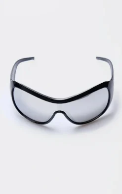 Black Bug Eye Mirror Oversized Sunglasses