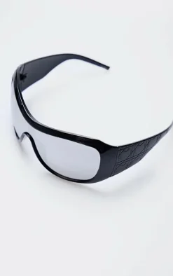 Black Bug Eye Mirror Oversized Sunglasses
