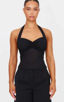 Black Burnout Mesh Halterneck Top