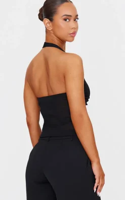 Black Burnout Mesh Halterneck Top