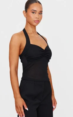 Black Burnout Mesh Halterneck Top