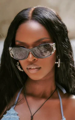 Black Butterfly Detail Visor Sunglasses