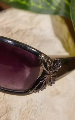 Black Butterfly Detail Visor Sunglasses