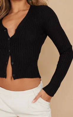 Black Button Front Knit Cardigan