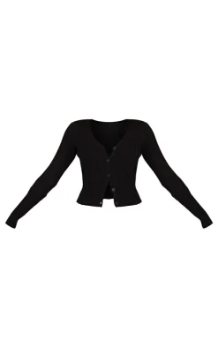 Black Button Front Knit Cardigan