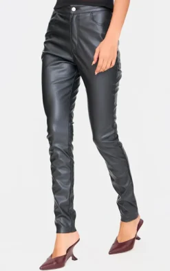 Black Button Up Faux Leather Skinny Pants
