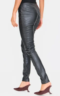 Black Button Up Faux Leather Skinny Pants