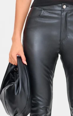 Black Button Up Faux Leather Skinny Pants