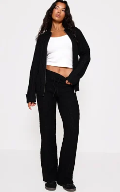Black Cable Knit Drawstring Waist Pants