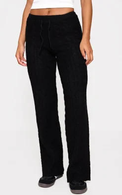 Black Cable Knit Drawstring Waist Pants