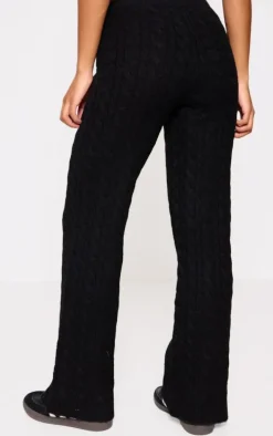 Black Cable Knit Drawstring Waist Pants