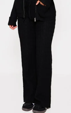 Black Cable Knit Drawstring Waist Pants
