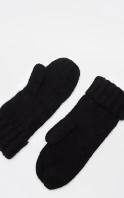 Black Cable Knit Mittens