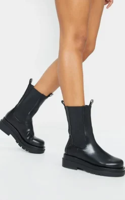 Black Calf High Chunky Chelsea Boot