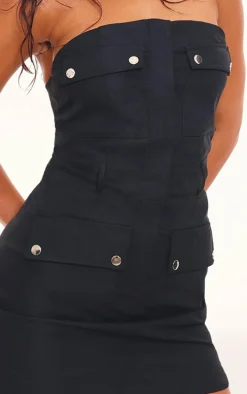 Black Cargo Pocket Bodycon Dress